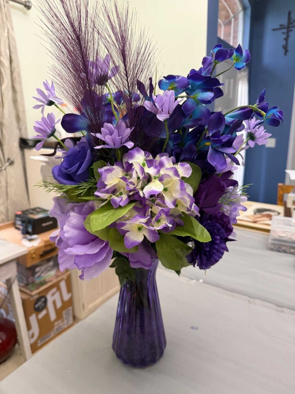 Elegant Purple Artificial Flower Arrangement - Picture 3 of 6